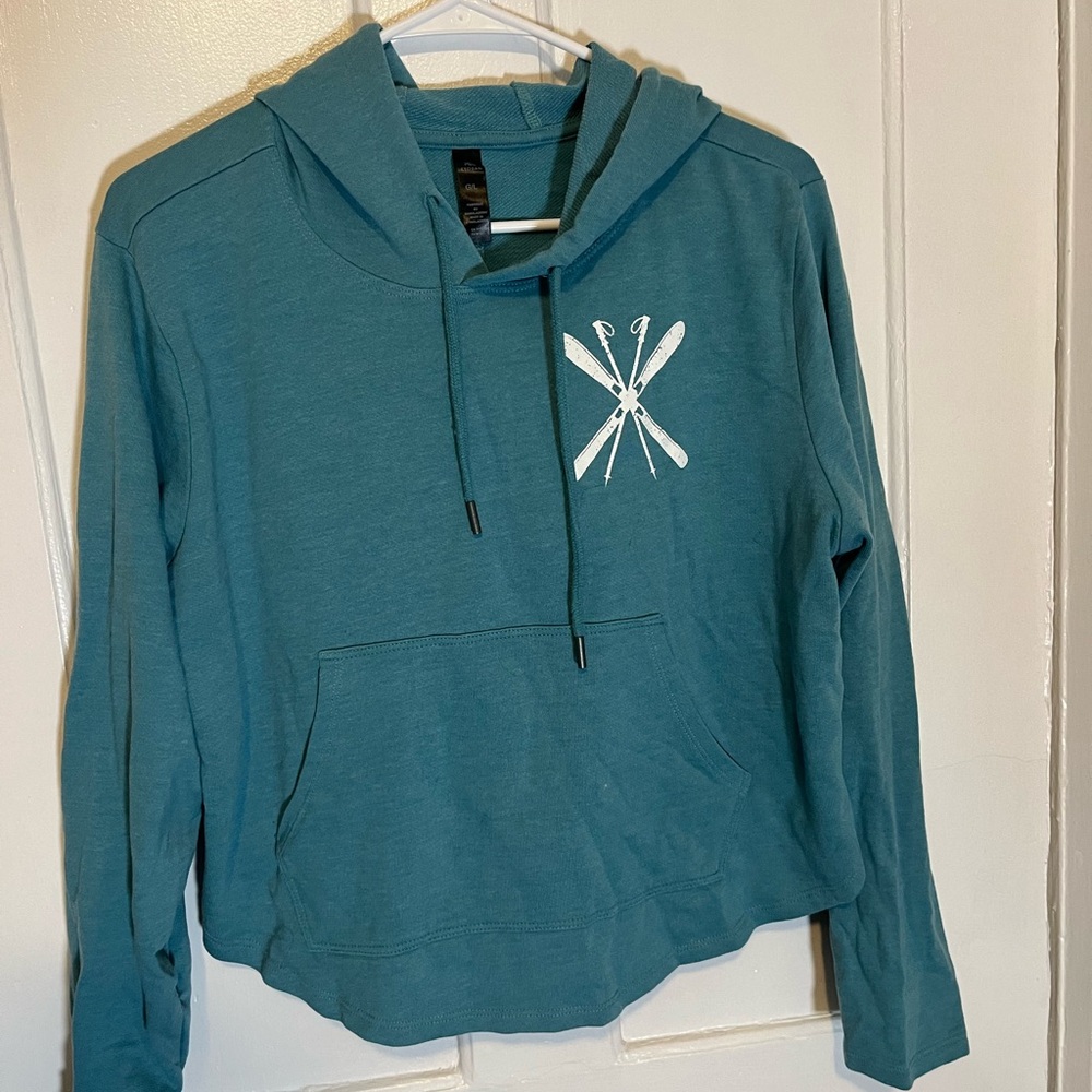 Teal Hoodie with Crossed Skis Design